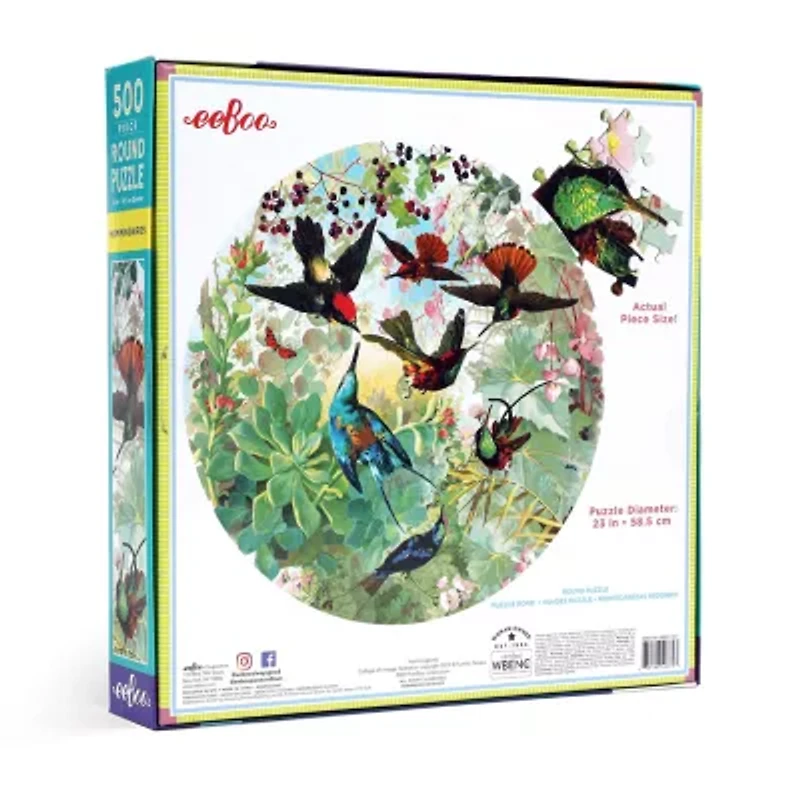 Eeboo Piece And Love Hummingbirds 500 Piece Round Circle Jigsaw 500-pc. Puzzle