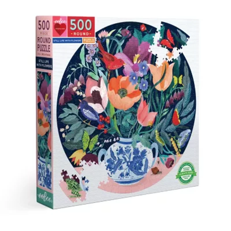 Eeboo Piece And Love Still Life With Flowers 500 Piece Round Circle Jigsaw 500-pc. Puzzle