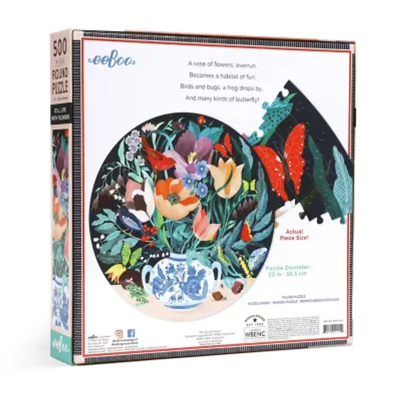 Eeboo Piece And Love Still Life With Flowers 500 Piece Round Circle Jigsaw 500-pc. Puzzle