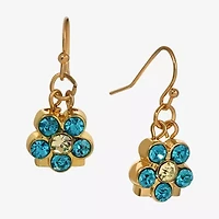 1928 Gold Tone & Aqua Womens Green Crystal Flower Drop Earrings