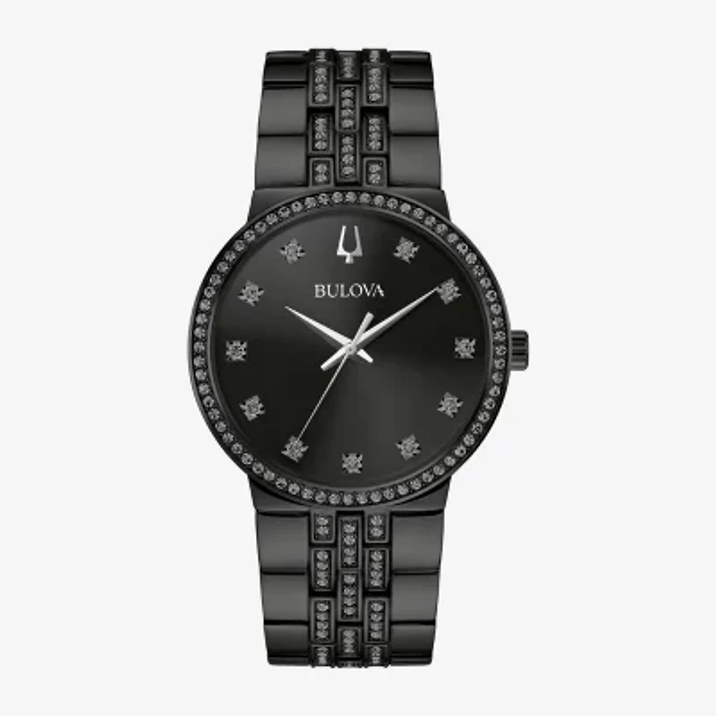 Bulova Classic Crystal Mens Crystal Accent Black Stainless Steel 2-pc. Watch Boxed Set 98k116