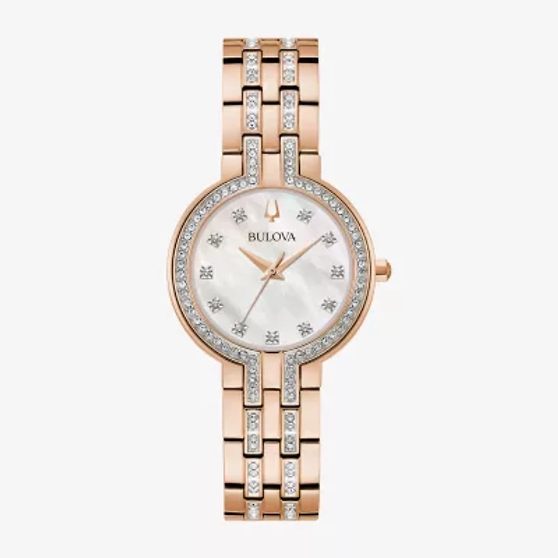 Bulova Classic Crystal Womens Crystal Accent Rose Goldtone Stainless Steel 2-pc. Watch Boxed Set 98x135