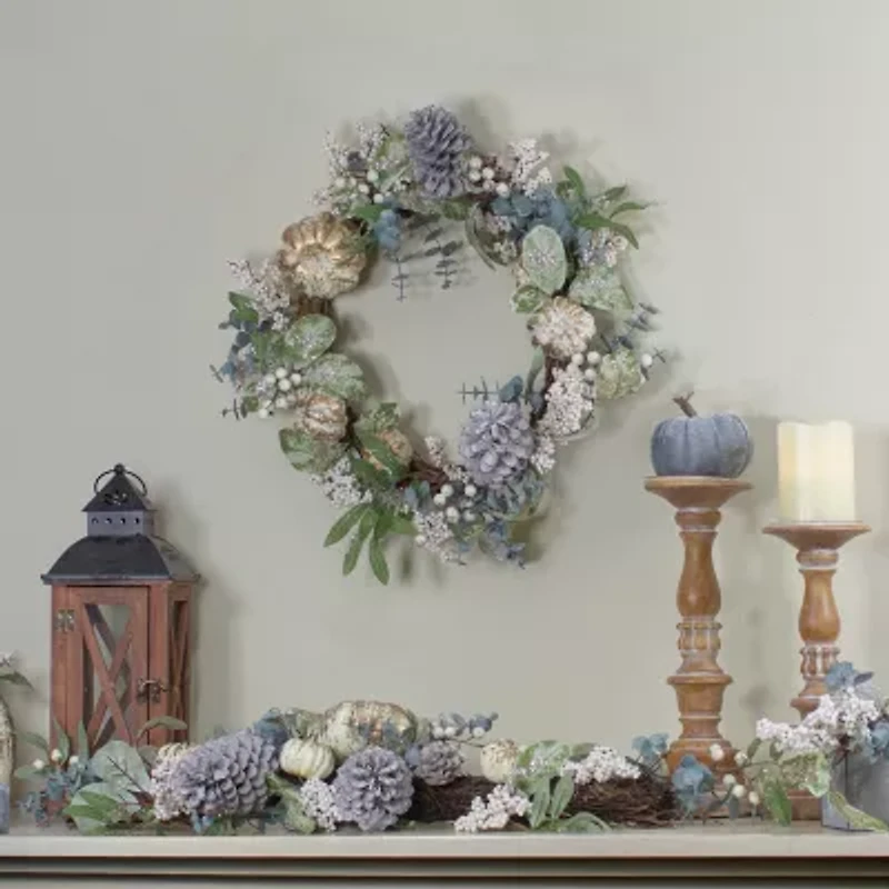 Northlight Neutral Colored Pumpkin And Pine Cones Fall Harvest 18-Inch Unlit Wreath