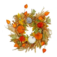 Northlight Velvet Pumpkins And Wheat Artificial Fall Harvest 24-Inch Unlit Wreath
