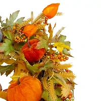 Northlight Velvet Pumpkins And Wheat Artificial Fall Harvest 24-Inch Unlit Wreath