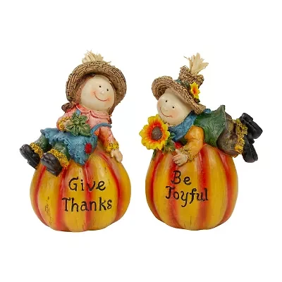 Northlight 6" Girl And Boy Scarecrows On Pumpkins Fall 2-pc. Thanksgiving Figurine
