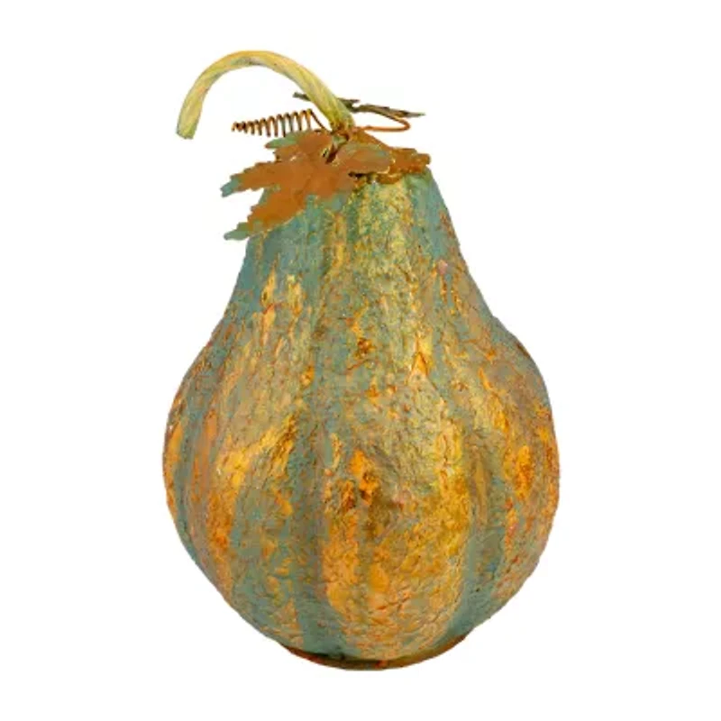 Northlight 14" Orange And Gold Elongated Autumn Pumpkin Metal Thanksgiving Tabletop Decor