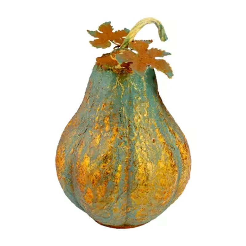 Northlight 14" Orange And Gold Elongated Autumn Pumpkin Metal Thanksgiving Tabletop Decor