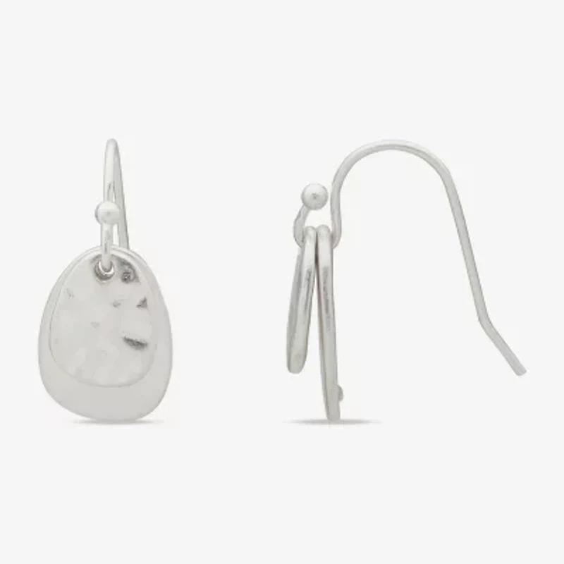 a.n.a Silver Tone Hammered Womens Drop Earrings