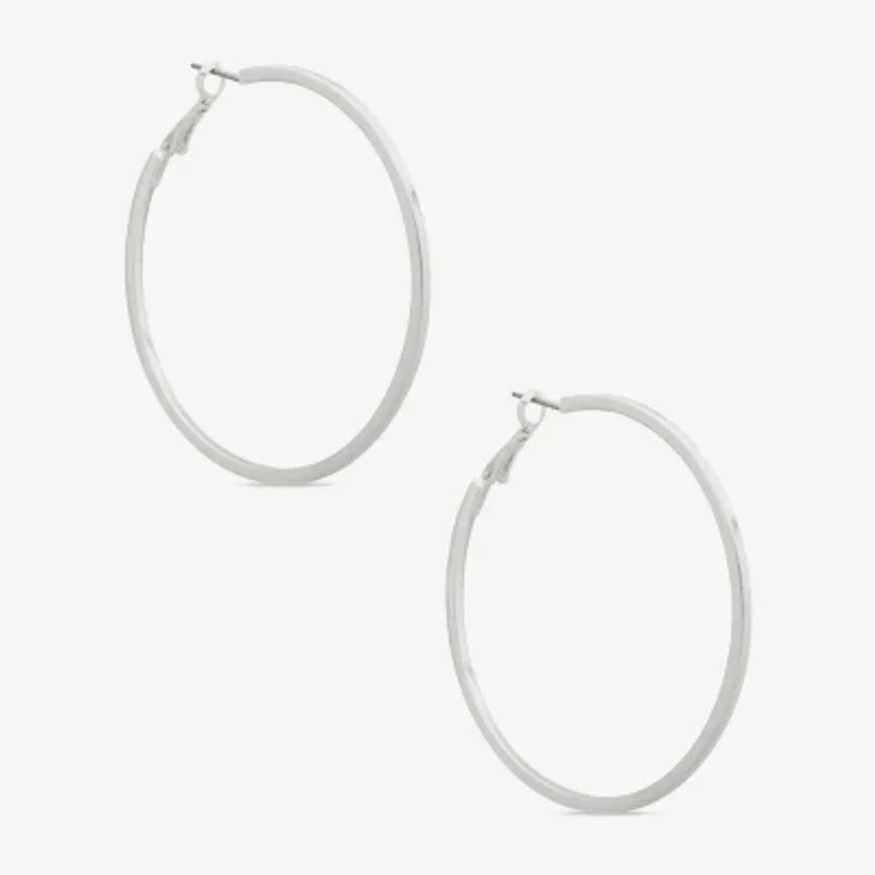 a.n.a Silver Tone Womens Stainless Steel 57.6mm Hoop Earrings