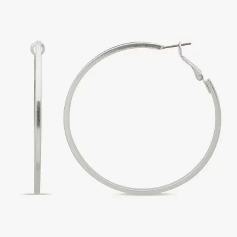 a.n.a Silver Tone Womens Stainless Steel 57.6mm Hoop Earrings