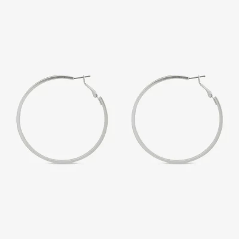 a.n.a Silver Tone Womens Stainless Steel 57.6mm Hoop Earrings