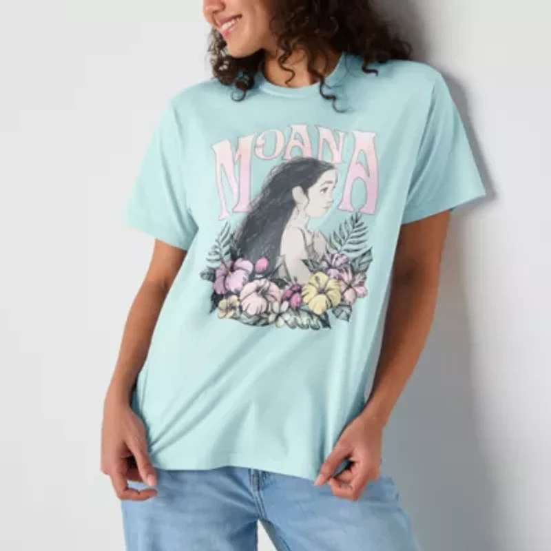 Moana 2 Boyfriend Tee Womens Crew Neck Short Sleeve Loose Fit Juniors Graphic T-Shirt