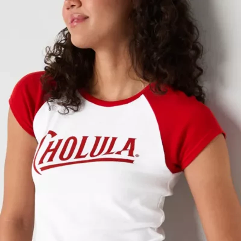 Ripple Junction Cholula Raglan Semi Fit Cropped Tee Girls Juniors Crew Neck Short Sleeve Fitted Graphic T-Shirt