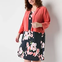 Perceptions Womens Floral Jacket Dress Plus