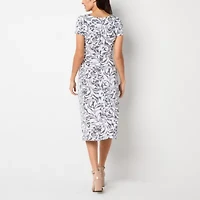 Perceptions Womens Petite Short Sleeve Midi Fit + Flare Dress