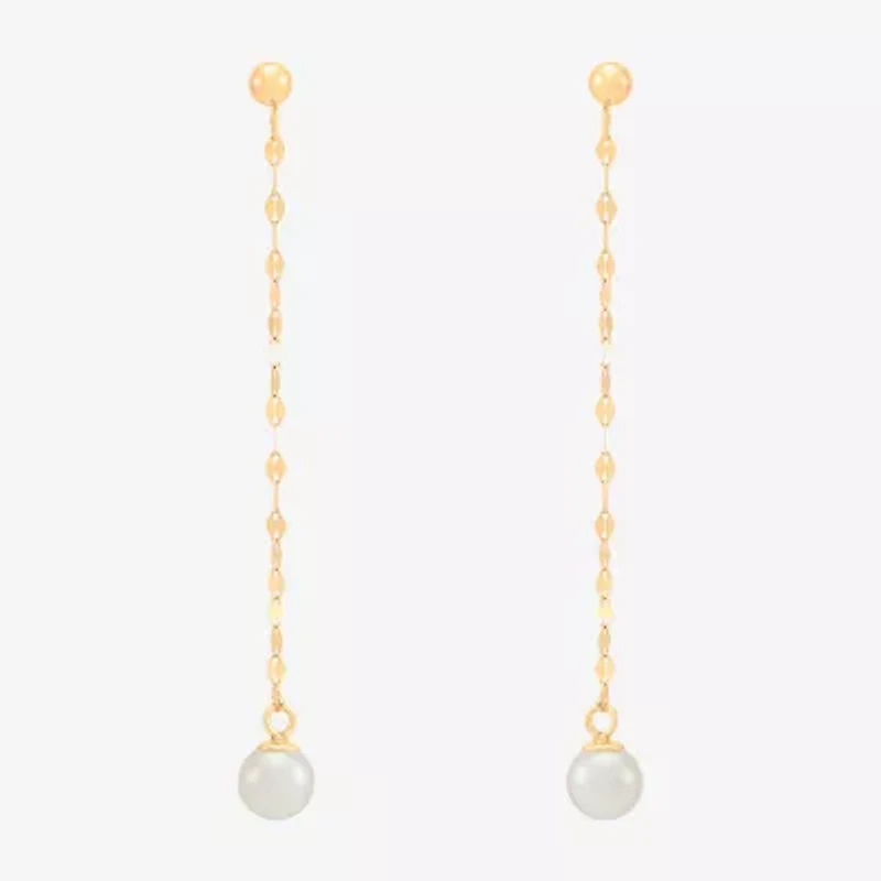 Womens White 10K Gold Drop Earrings