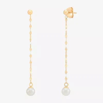 Womens White 10K Gold Drop Earrings