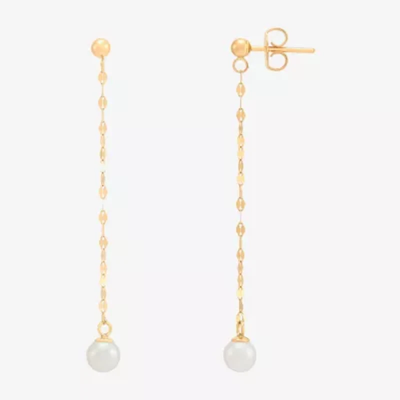 Womens White 10K Gold Drop Earrings