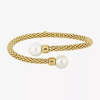 Womens Sterling Silver Cuff Cultured Freshwater Pearl Bracelet