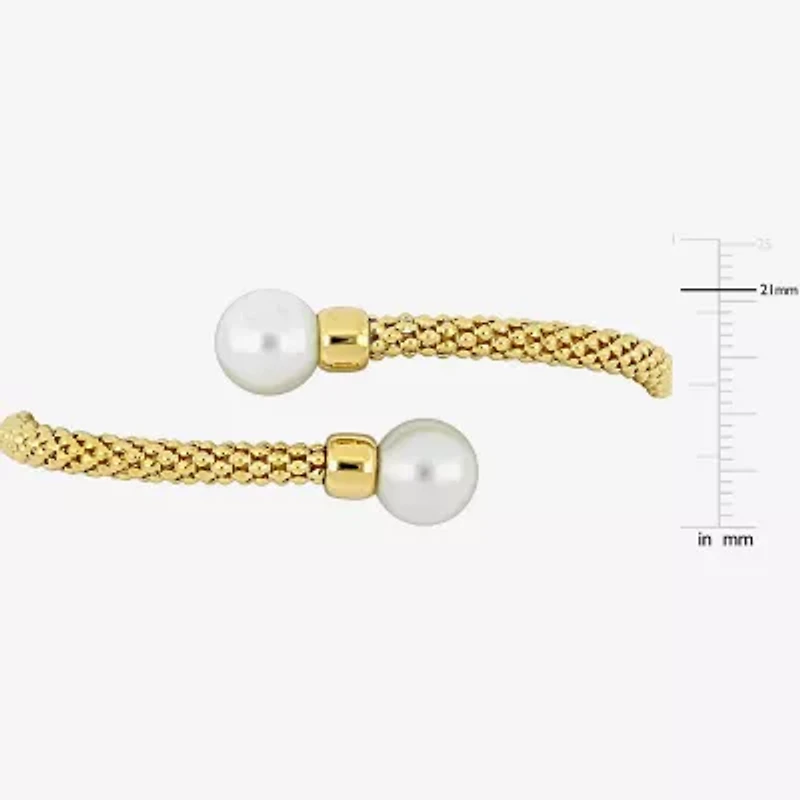 Womens Sterling Silver Cuff Cultured Freshwater Pearl Bracelet