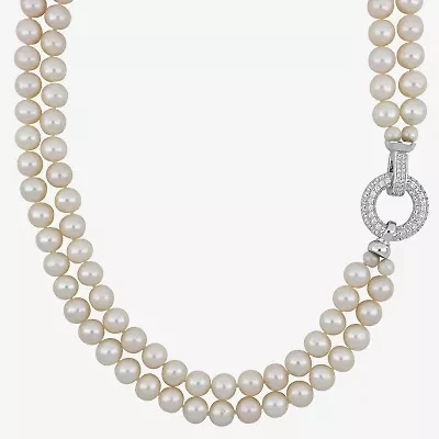 Womens White Sterling Silver 17 Inch Strand Necklace