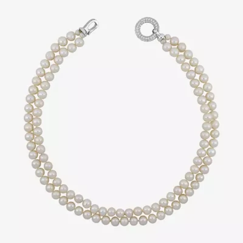 Womens White Sterling Silver 17 Inch Strand Necklace