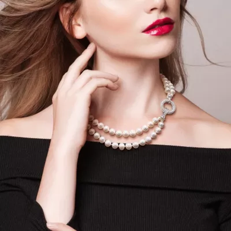 Womens White Sterling Silver 17 Inch Strand Necklace