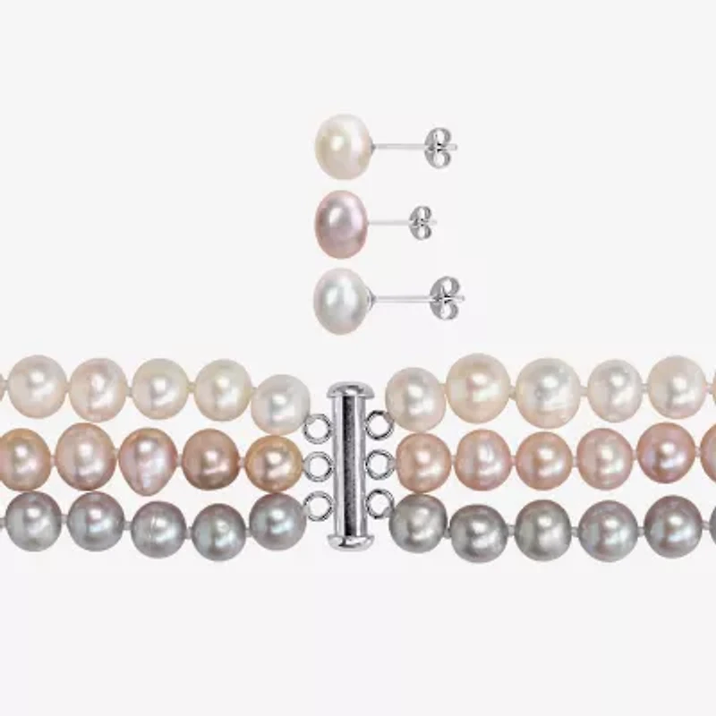 Womens White Cultured Freshwater Pearl Sterling Silver 7-pc. Jewelry Set