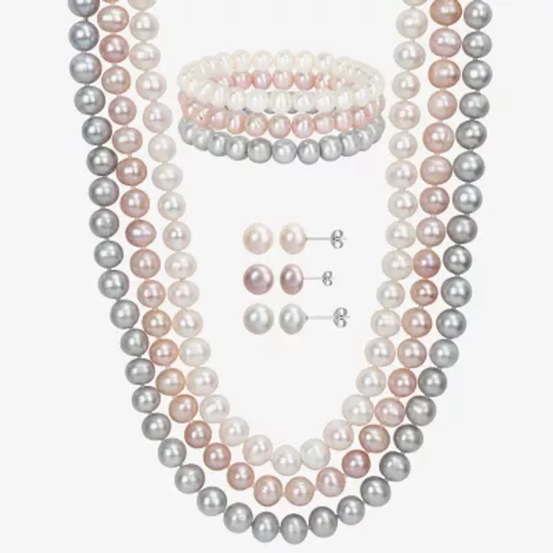 Womens White Cultured Freshwater Pearl Sterling Silver 7-pc. Jewelry Set
