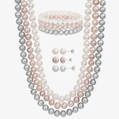 Womens White Cultured Freshwater Pearl Sterling Silver 7-pc. Jewelry Set
