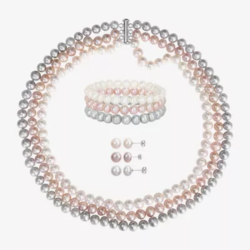 Womens White Cultured Freshwater Pearl Sterling Silver 7-pc. Jewelry Set