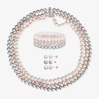 Womens White Cultured Freshwater Pearl Sterling Silver 7-pc. Jewelry Set