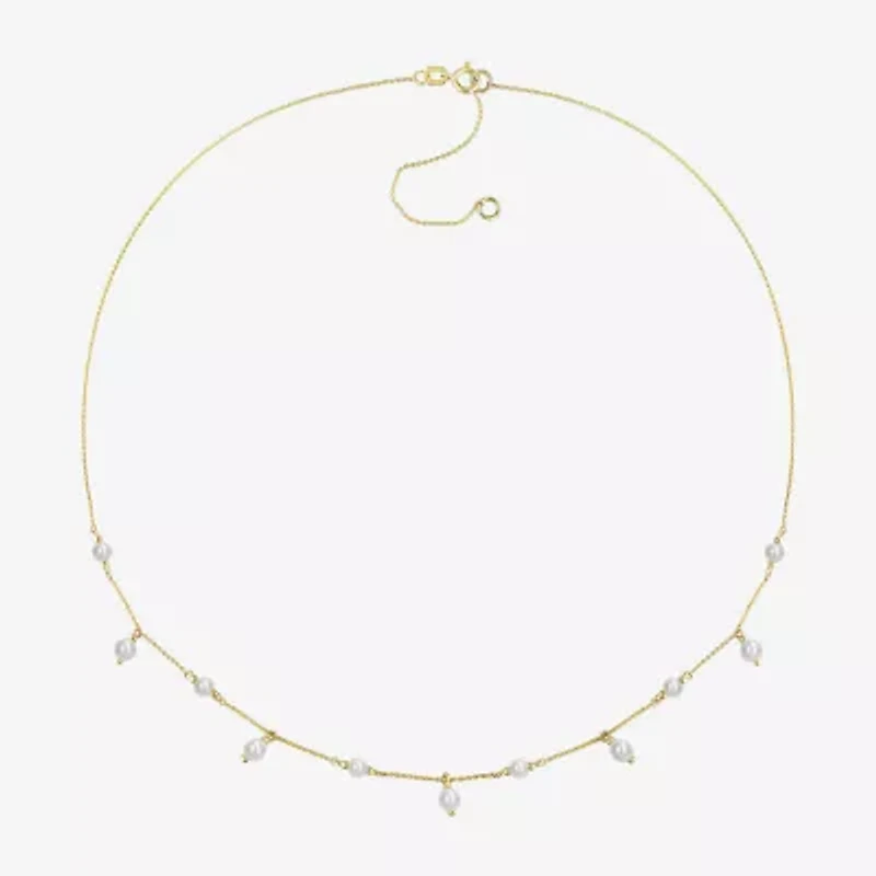 Womens White Cultured Freshwater Pearl 10K Gold 16 Inch Pendant Necklace