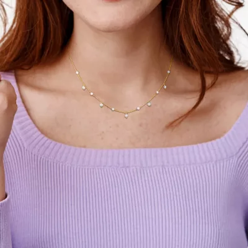 Womens White Cultured Freshwater Pearl 10K Gold 16 Inch Pendant Necklace