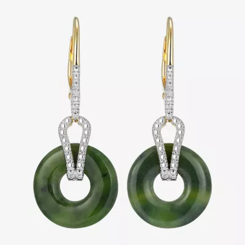 Womens Diamond Accent Genuine Green Jade 18K Gold Over Silver Circle Drop Earrings
