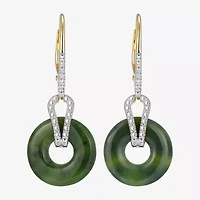 Womens Diamond Accent Genuine Green Jade 18K Gold Over Silver Circle Drop Earrings