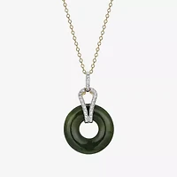 Womens Diamond Accent Genuine Green Jade 18K Gold Over Silver Circle 18 Inch Pendant Necklace