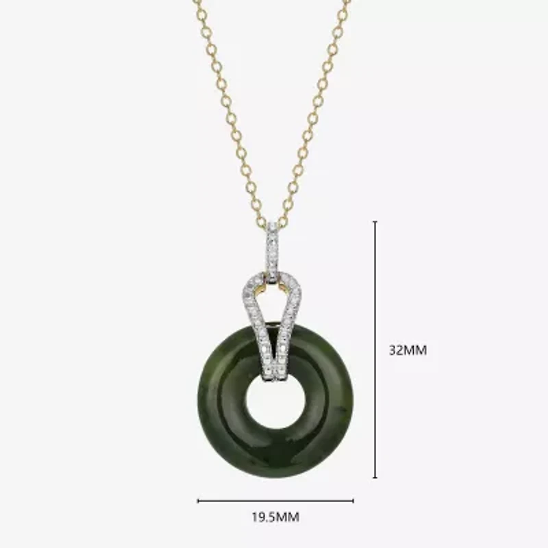 Womens Diamond Accent Genuine Green Jade 18K Gold Over Silver Circle 18 Inch Pendant Necklace