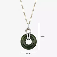 Womens Diamond Accent Genuine Green Jade 18K Gold Over Silver Circle 18 Inch Pendant Necklace