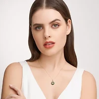 Womens Diamond Accent Genuine Green Jade 18K Gold Over Silver Circle 18 Inch Pendant Necklace