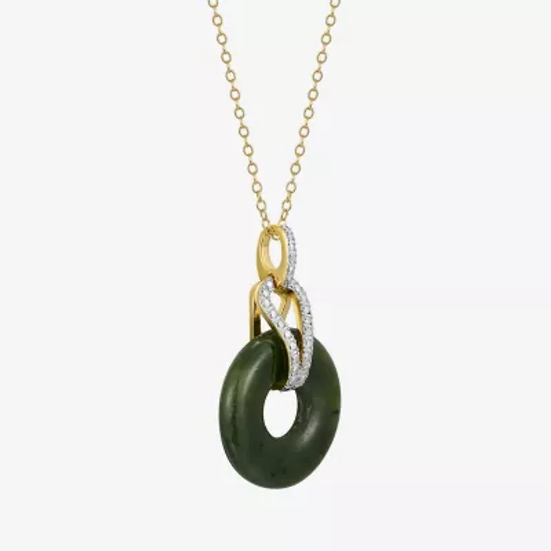 Womens Diamond Accent Genuine Green Jade 18K Gold Over Silver Circle 18 Inch Pendant Necklace