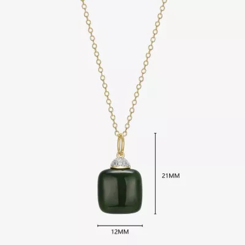 Womens Diamond Accent Genuine Green Jade 18K Gold Over Silver Cushion 18 Inch Pendant Necklace