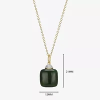 Womens Diamond Accent Genuine Green Jade 18K Gold Over Silver Cushion 18 Inch Pendant Necklace