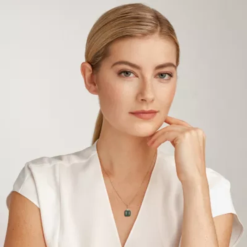 Womens Diamond Accent Genuine Green Jade 18K Gold Over Silver Cushion 18 Inch Pendant Necklace