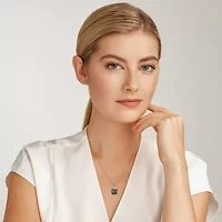 Womens Diamond Accent Genuine Green Jade 18K Gold Over Silver Cushion 18 Inch Pendant Necklace
