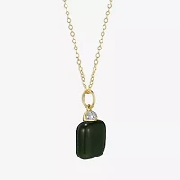 Womens Diamond Accent Genuine Green Jade 18K Gold Over Silver Cushion 18 Inch Pendant Necklace