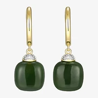 Womens Diamond Accent Genuine Green Jade 18K Gold Over Silver Cushion Drop Earrings