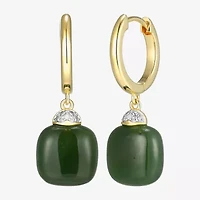 Womens Diamond Accent Genuine Green Jade 18K Gold Over Silver Cushion Drop Earrings