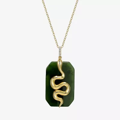 "Snake" Womens Diamond Accent Genuine Green Jade 18K Gold Over Silver 18 Inch Pendant Necklace